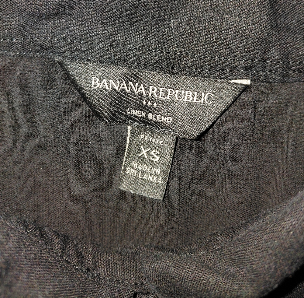 BANANA REPUBLIC Petite XS Black Linen Blend Button-Down Cropped Shirt - Picture 7 of 9
